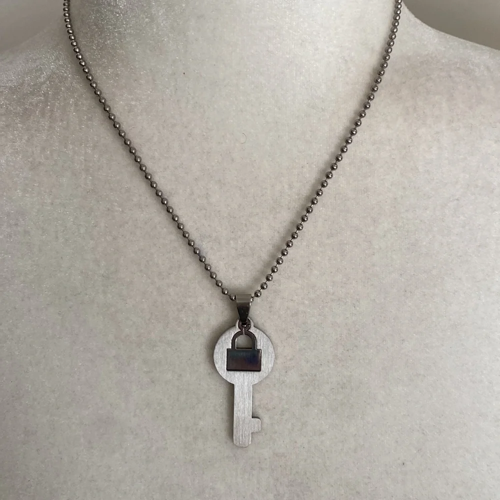Silver Key to My Heart Necklace Minimalist Lock & Key Pendant Futuristic